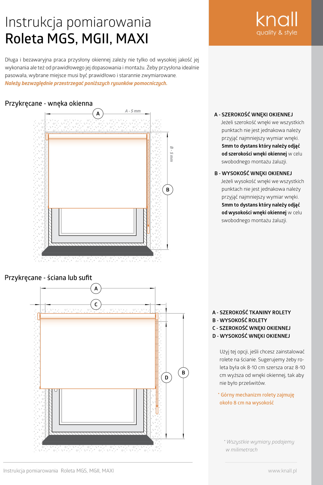 Pomiarowanie rolety MGS i MGII klasycznej Pomiarowanie rolety MGS i MGII klasycznej