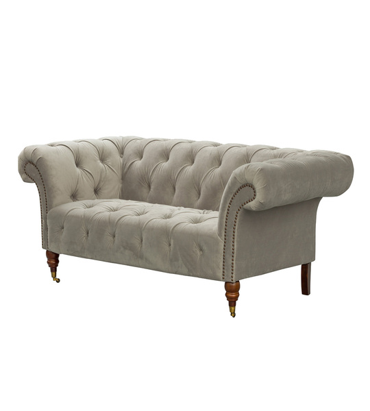 Sofa Chesterfield Glamour Velvet Light Grey 2-os.